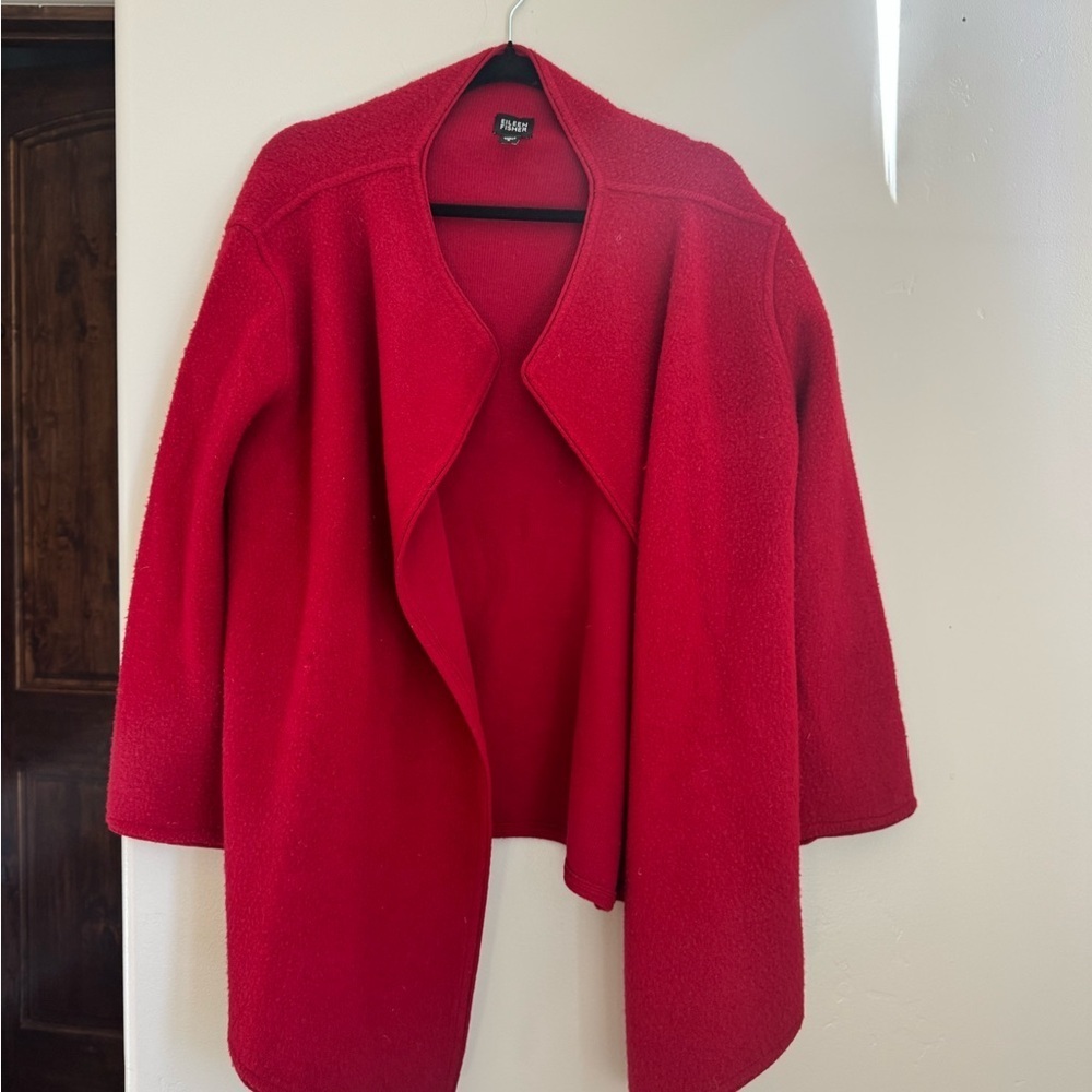 Eileen Fisher Red Wool Drape Jacket S Minimalist Luxe Layer Capsule Coquette